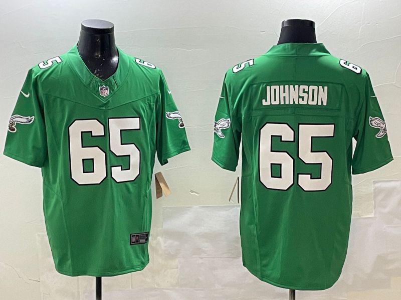 Men Philadelphia Eagles #65 Johnson Green Retro three generations 2025 Nike Limited NFL Jersey style 1